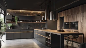 Kuchnia z wyspą z twardego drewna