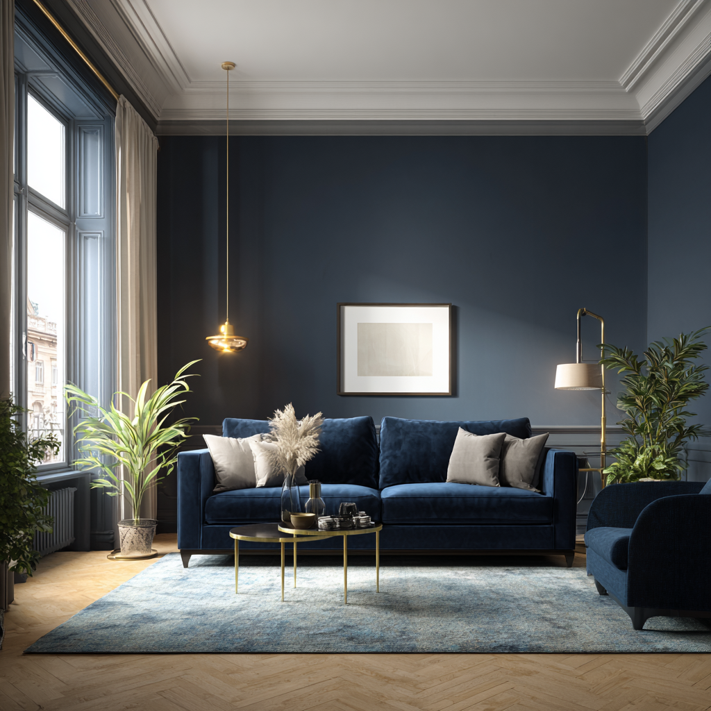 Granatowy salon – jak urządzić? Inspiracje, pomysły i aranżacje